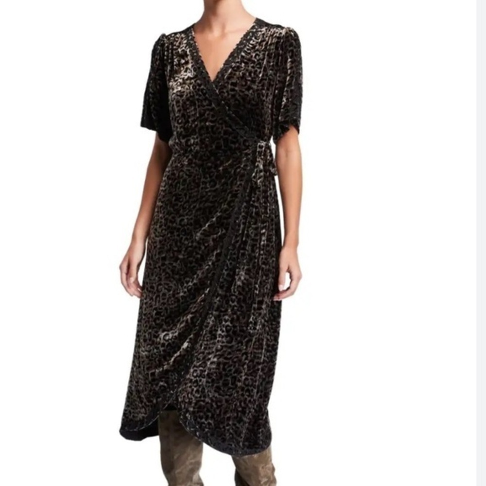 Johnny Wes velvet/silk leopard wrap dress NWT